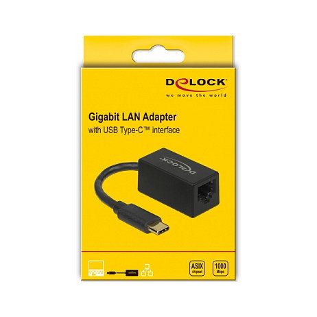DeLOCK Adaptador USB Type-C™ a Gigabit LAN 1 x RJ-45 Negro
