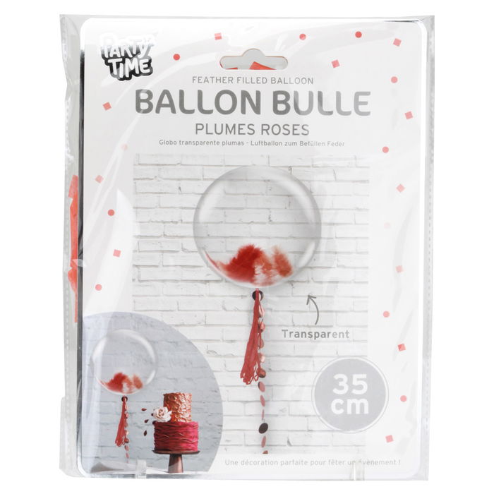 Party Time Globo Con Plumas Diámetro 35 cm Transparente Modelos Surtidos