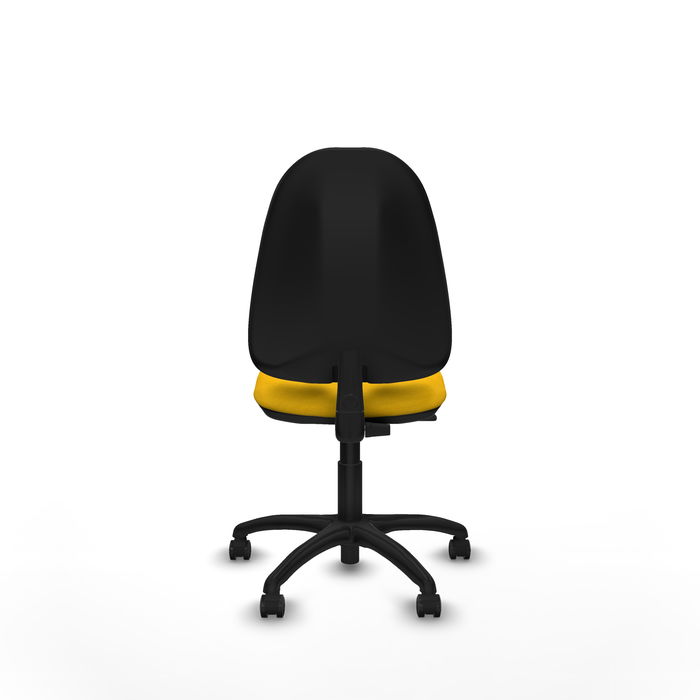 Silla de oficina Algarra con mecanismo Contacto permanente básico tapizada con Tela color Amarillo. Equipada con Base poliamida negra, Sin brazos y Ruedas de parqué Silla de oficina Algarra con mecanismo Contacto permanente básico tapizada con Tela color Amarillo. Equipada con Base poliamida negra, Sin brazos y Ruedas de parqué