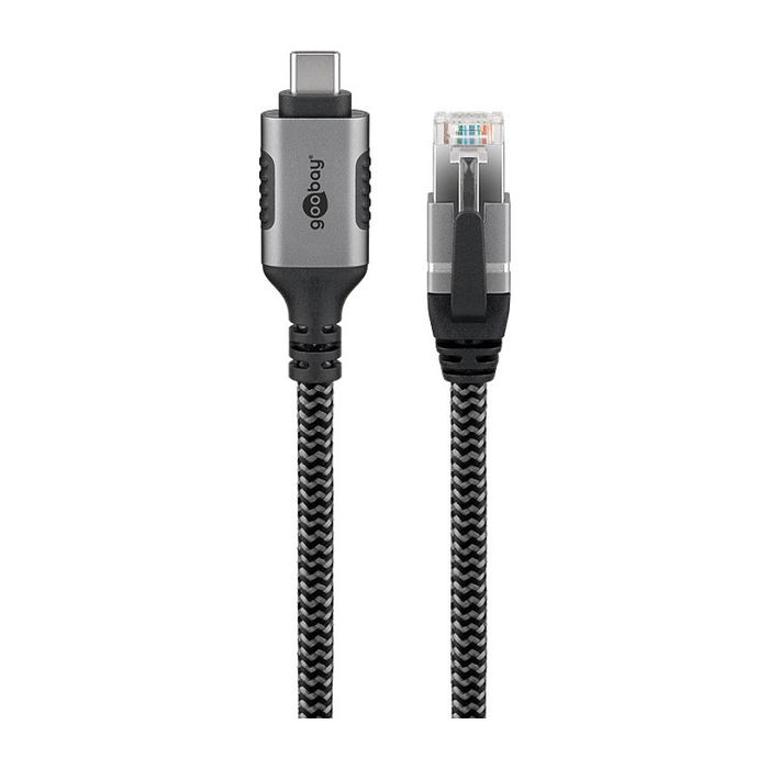 Goobay Cable Ethernet USB-C 3.2 Gen 1 a RJ45 Gigabit Cat6 F/UTP de 3 Metros Negro y Plata - Referencia 70699