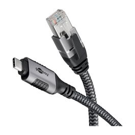 Goobay Cable Ethernet USB-C 3.2 Gen 1 a RJ45 Gigabit Cat6 F/UTP de 3 Metros Negro y Plata - Referencia 70699