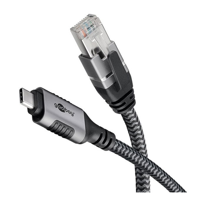 Goobay Cable Ethernet USB-C 3.2 Gen 1 a RJ45 Gigabit Cat6 F/UTP de 3 Metros Negro y Plata - Referencia 70699