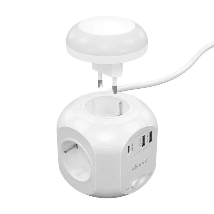 Aisens Regleta Multifunción con 4 Tomas Schuko, 1 USB-C y 2 USB-A, Luz Nocturna, Blanco Aisens Regleta Multifunción con 4 Tomas Schuko, 1 USB-C y 2 USB-A, Luz Nocturna, Blanco