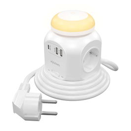 AISENS - REGLETA DE ENCHUFES SOBREMESA MULTIFUNCION CON 4 TOMAS + 1XUSB-C 20W PD3.0, 2XUSB-A 18W QC3.0, LUZ NOCTURNA, 1.8M, BLANCO