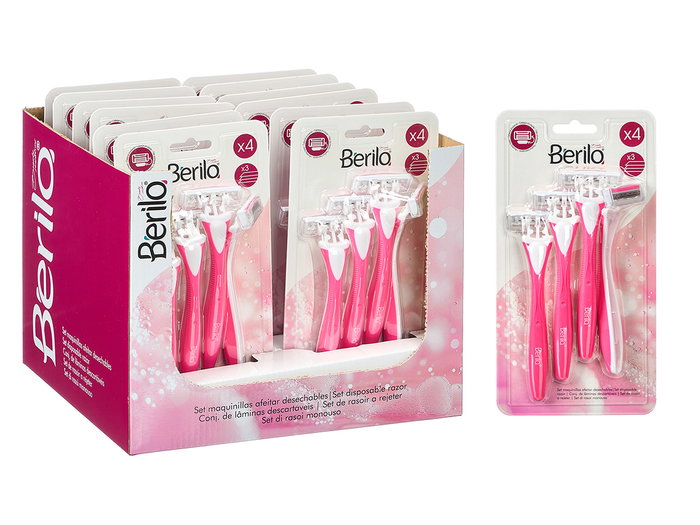 Berilo Set 4 Maquinillas de Afeitar 3 Hojas Rosa 11x21x4.5 cm (Set de 24) Berilo Set 4 Maquinillas de Afeitar 3 Hojas Rosa 11x21x4.5 cm (Set de 24)