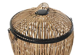 DKD Home Decor Cesta Ropa Balines Natural Negro Ratan Metal Polyester Set de 2 48 x 55 x 48 cm