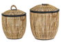 DKD Home Decor Cesta Ropa Balines Natural Negro Ratan Metal Polyester Set de 2 48 x 55 x 48 cm