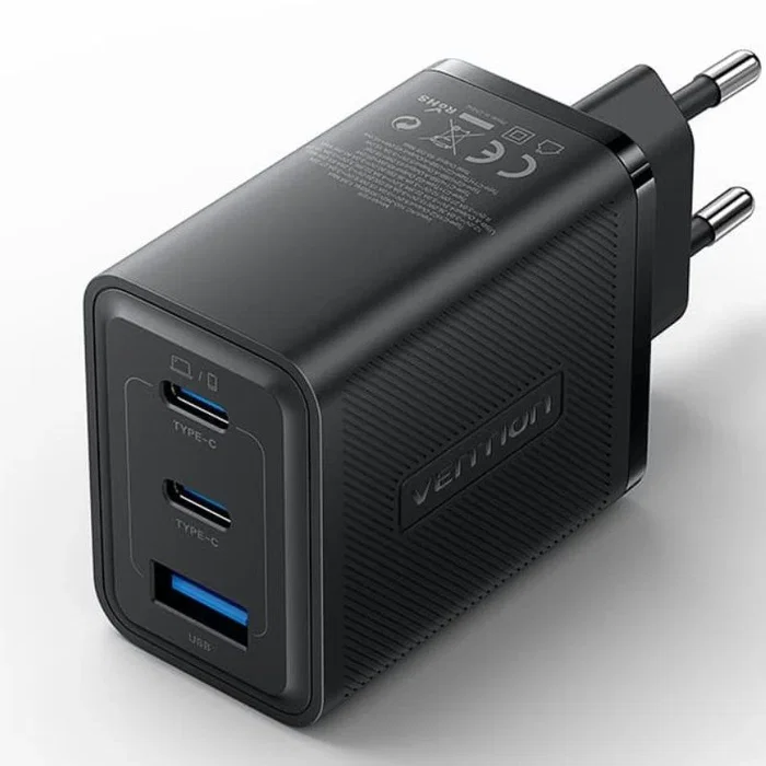 Vention Cargador de Pared GaN USB-C 65W FERB0-EU, 3 Puertos (2x USB-C + 1x USB-A), Compatible con PD/QC/FCP/AFC, Negro Vention Cargador de Pared GaN USB-C 65W FERB0-EU, 3 Puertos (2x USB-C + 1x USB-A), Compatible con PD/QC/FCP/AFC, Negro