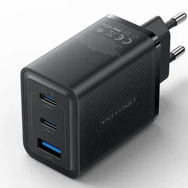 Vention Cargador de Pared GaN USB-C 65W FERB0-EU, 3 Puertos (2x USB-C + 1x USB-A), Compatible con PD/QC/FCP/AFC, Negro