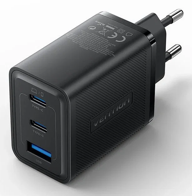 Vention Cargador de Pared GaN USB-C 65W FERB0-EU, 3 Puertos (2x USB-C + 1x USB-A), Compatible con PD/QC/FCP/AFC, Negro Vention Cargador de Pared GaN USB-C 65W FERB0-EU, 3 Puertos (2x USB-C + 1x USB-A), Compatible con PD/QC/FCP/AFC, Negro
