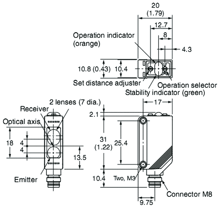 OMRON E3Z-LS86 Sensor Fotoeléctrico PNP 20÷200mm