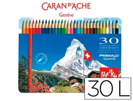 Caran d' ache Lápices de Colores Acuarelables Caja Metálica 30 Colores Surtidos