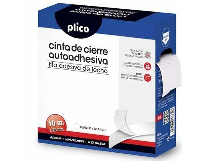 Plico Cinta de cierre adhesiva Velcro blanco 20mm x 10m Plico Cinta de cierre adhesiva Velcro blanco 20mm x 10m