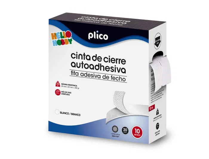 Plico Cinta de Cierre Adhesiva Velcro Blanco 20mm x 10m Uso Escolar Manualidades