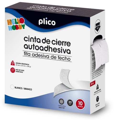 Plico Cinta de cierre adhesiva Velcro blanco 20mm x 10m Plico Cinta de cierre adhesiva Velcro blanco 20mm x 10m