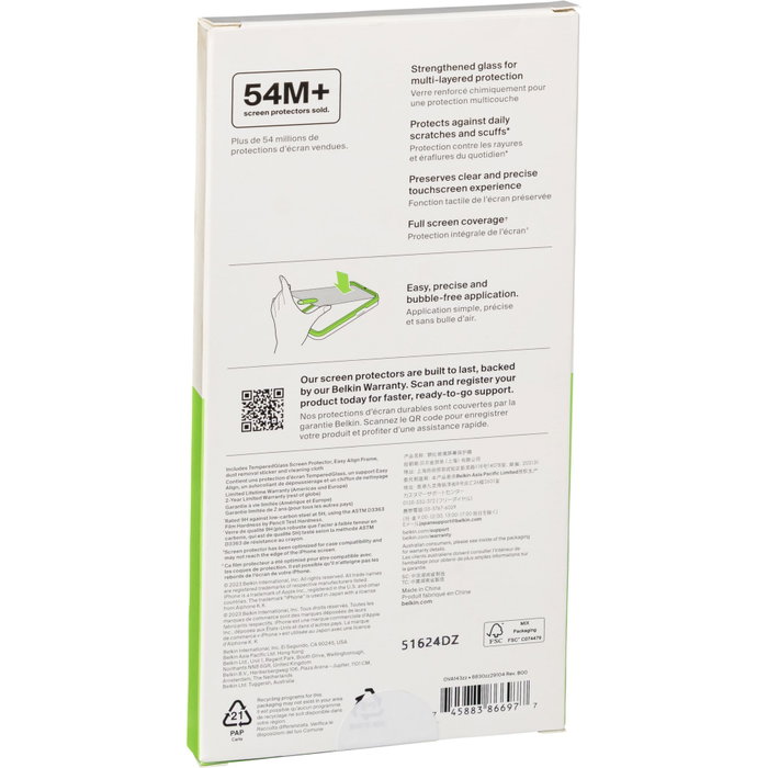 Belkin Protector de Pantalla de Vidrio Templado para iPhone 16/15 (Pack de 2) Belkin Protector de Pantalla de Vidrio Templado para iPhone 16/15 (Pack de 2)