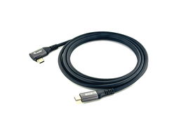 Equip Cable USB-C 2.0 Macho Macho Acodado 90° 100W Con Chip E-Mark Color Negro 3.0m Malla algodon trenzado Carcasa Conector Aluminio