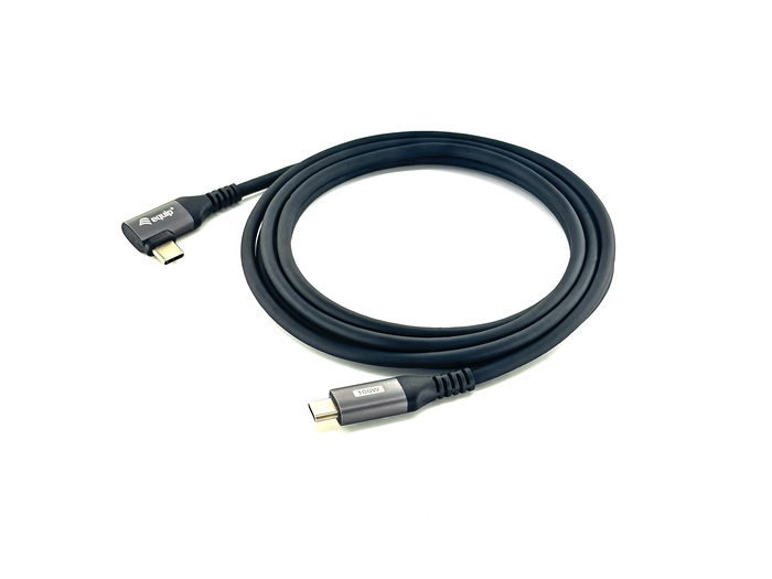 Equip Cable USB-C 2.0 Macho Macho Acodado 90° 100W Con Chip E-Mark Color Negro 3.0m Malla algodon trenzado Carcasa Conector Aluminio Equip Cable USB-C 2.0 Macho Macho Acodado 90° 100W Con Chip E-Mark Color Negro 3.0m Malla algodon trenzado Carcasa Conector Aluminio