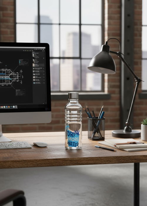 La Mediterran Botella de Vidrio Decorada con Tapa de Acero Inoxidable 500 ml 6.7x6.7x22.7 cm (24 Unidades)