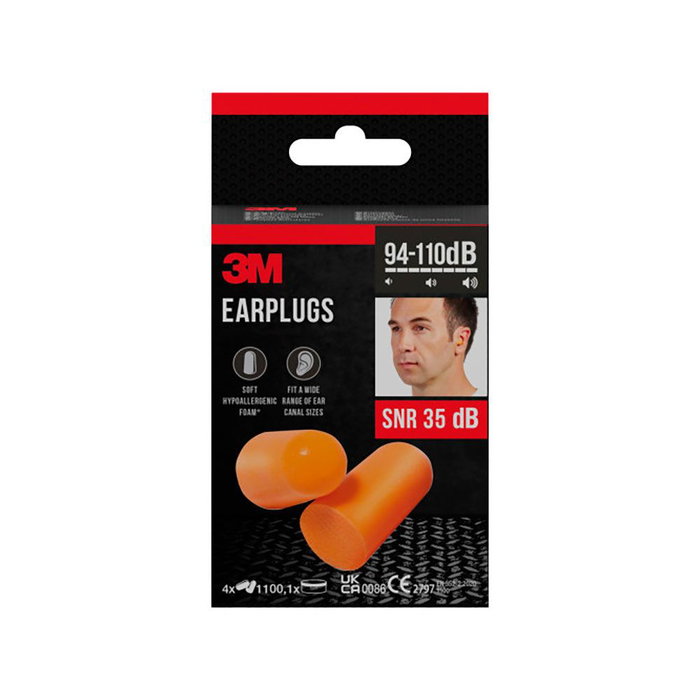 3M Tapones Oídos Protección 1100 94-110 dB SNR 35 dB 8uds 4 Pares