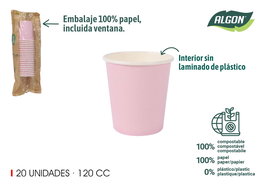 Algon Set 20 Vasos de Cartón Rosa Baby 120 cc (24 Unidades)