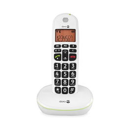 Doro PhoneEasy 100w - Teléfono DECT con altavoz, 20 entradas en agenda, identificador de llamadas y pantalla con luz de fondo, color Blanco