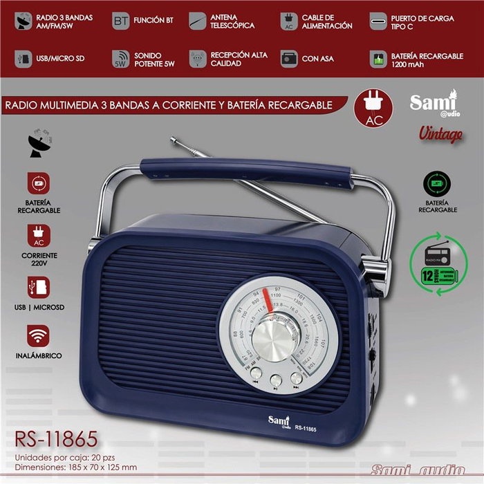 SAMI Radio Sami Vintage 3 bandas azul AC/batería multimedia
