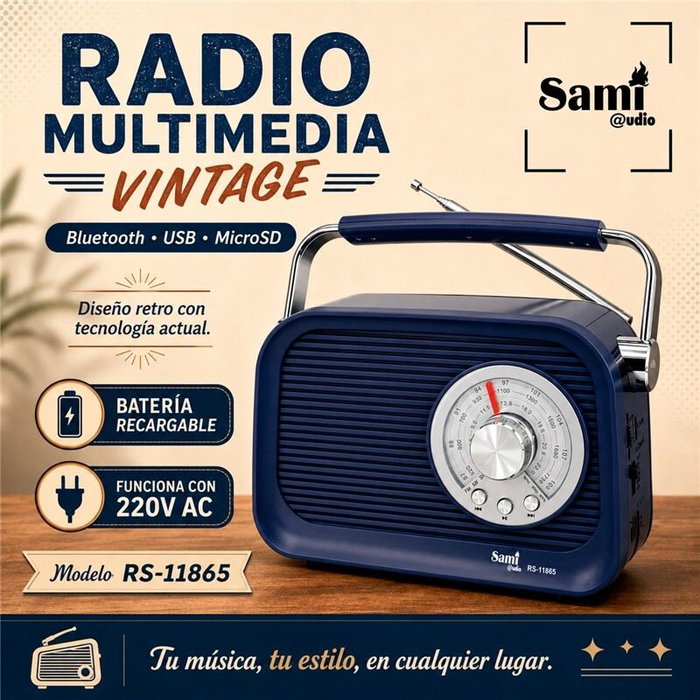 SAMI Radio Sami Vintage 3 bandas azul AC/batería multimedia