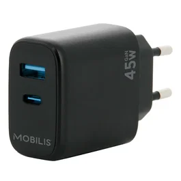 Mobilis 001363 Cargador de coche universal negro, 45W, 2 puertos USB (1x45W + 1x18W), para dispositivos móviles