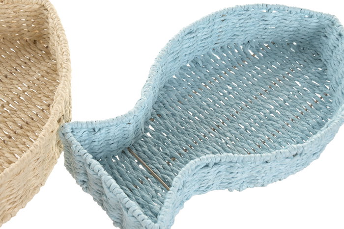 DKD Home Decor Set de 2 Bandejas Seagrass y Metal Azul y Natural