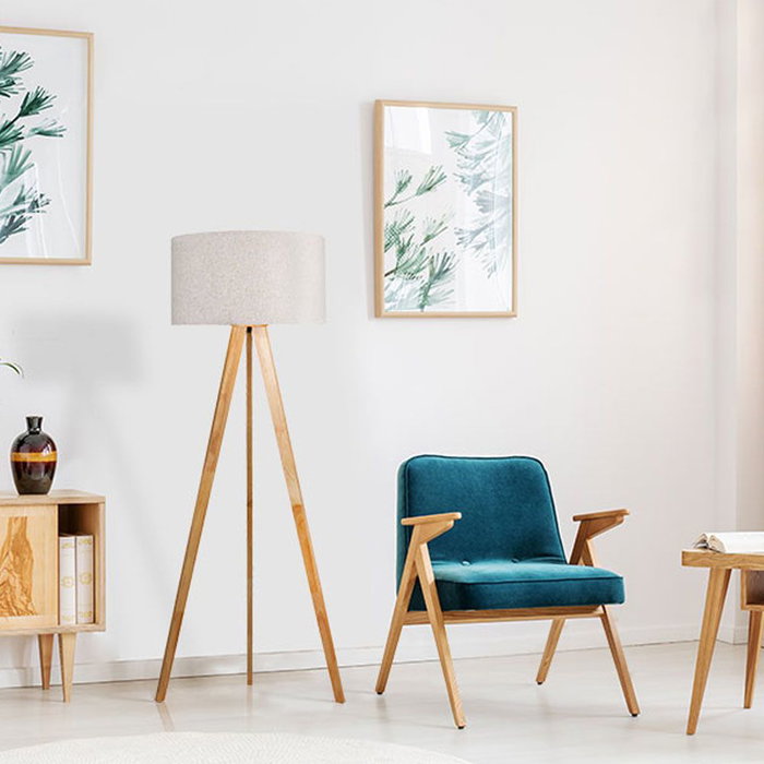 Edm Lámpara de pie E27 Madera, Hierro y Tela Ø50 x 28 cm