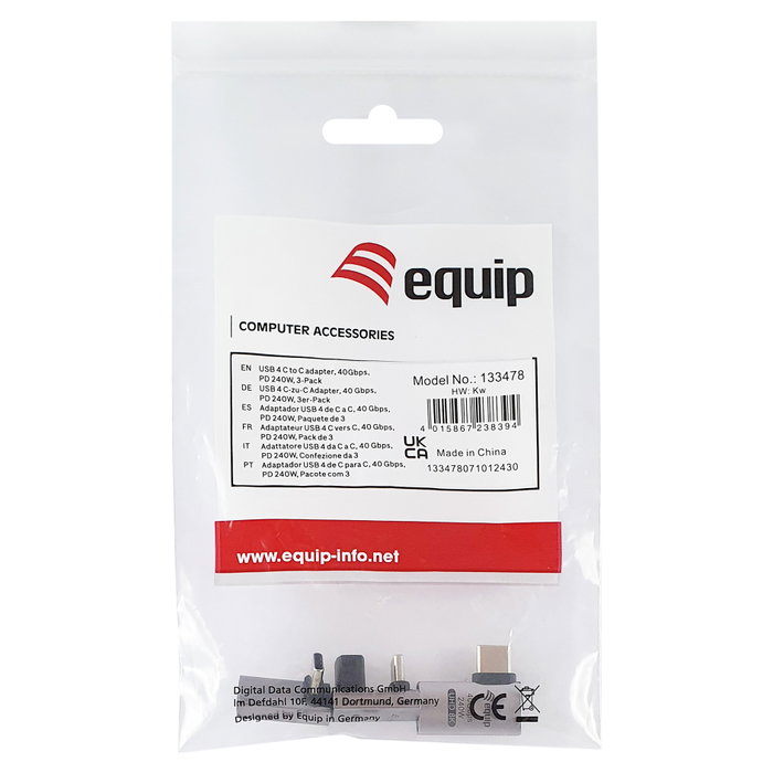 Equip Adaptador USB 4.0 a USB-C 40 Gbps, 240 W PD, 3 Pack Gris