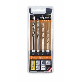 Alpen ATM 4 HSS-HOLZ Juego de 4 Brocas para Madera con Vástago Hexagonal 1/4 pulgada
