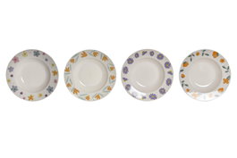 DKD Home Decor Platos de Porcelana Flores Shengda Surtido de 4 Modelos