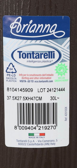 Tontarelli Papelera Baño 30L Apertura Lateral Wenge Arianna 37.5x27.5x47 cm (6 Unidades)