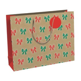Clairefontaine Bolsa de Papel Kraft Decorada Navidad Lazos Rojos Pack de 6