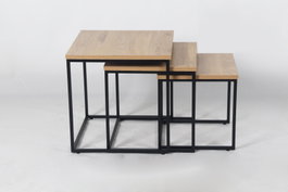 DKD Home Decor Set de 3 Mesitas Auxiliares Metal y MDF Natural/Negro