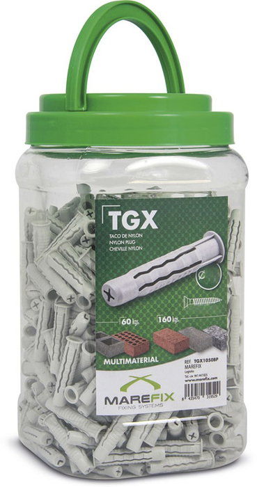 Marefix Tacos de Nylon de 4 Expansiones, Ø8 x 40 mm, Bote de 500 Unidades Marefix Tacos de Nylon de 4 Expansiones, Ø8 x 40 mm, Bote de 500 Unidades