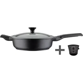 GSW 167833 Sartén Easy Click de aluminio y plástico de 28 cm con tapa de cristal - Negra