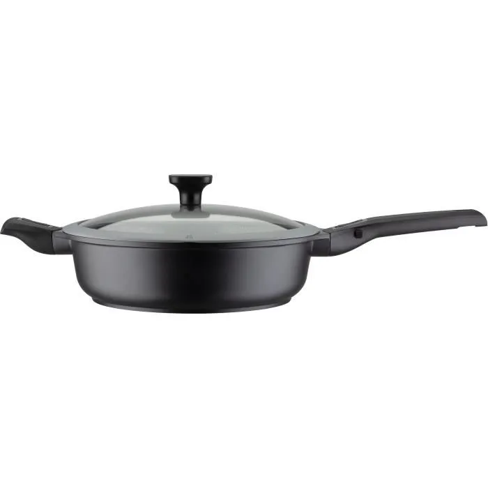 GSW 167833 Sartén Easy Click de aluminio y plástico de 28 cm con tapa de cristal - Negra