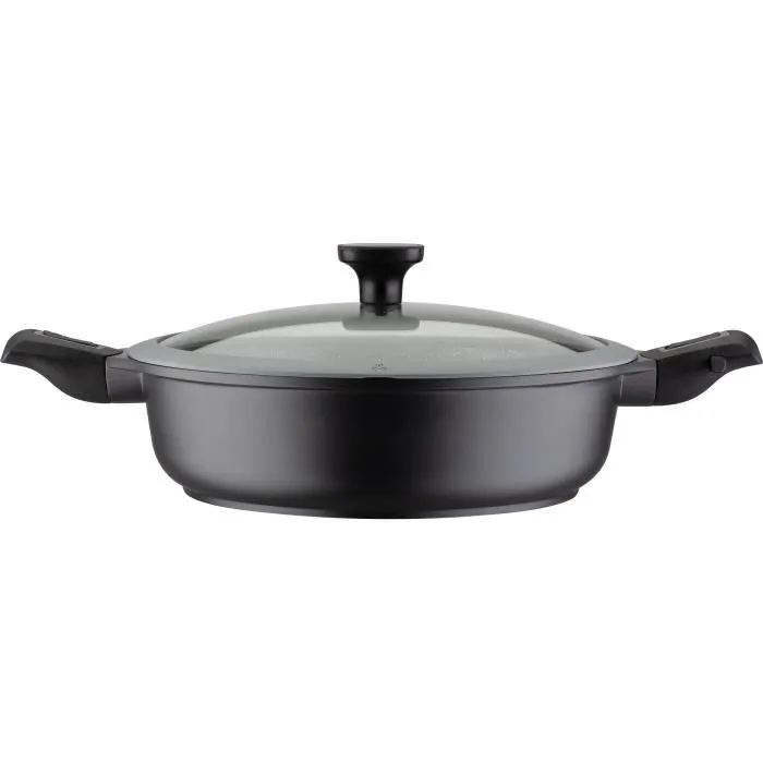 GSW 167833 Sartén Easy Click de aluminio y plástico de 28 cm con tapa de cristal - Negra