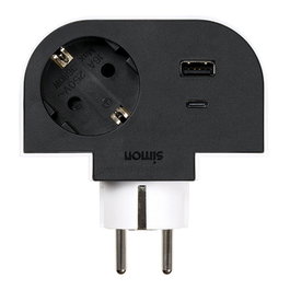 Simon Adaptador Giratorio con 1 Toma Schuko + USB A+C (30W Carga Rápida) - 16A 250V~