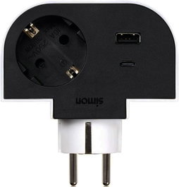 Simon Adaptador giratorio Schuko 1 toma + USB A+C 30 W