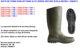 DUNLOP Bota de Agua Dane Verde Caña Alta Talla 43