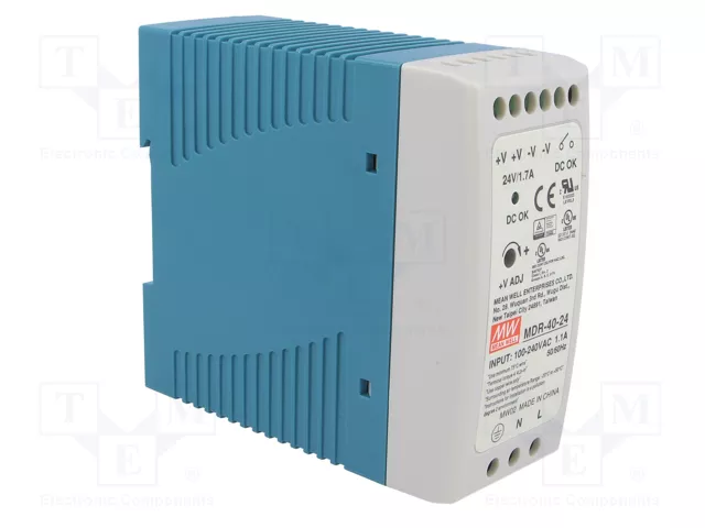 MEAN WELL MDR-40-24 Alimentador de impulso para carril DIN 40W 24VDC MEAN WELL MDR-40-24 Alimentador de impulso para carril DIN 40W 24VDC