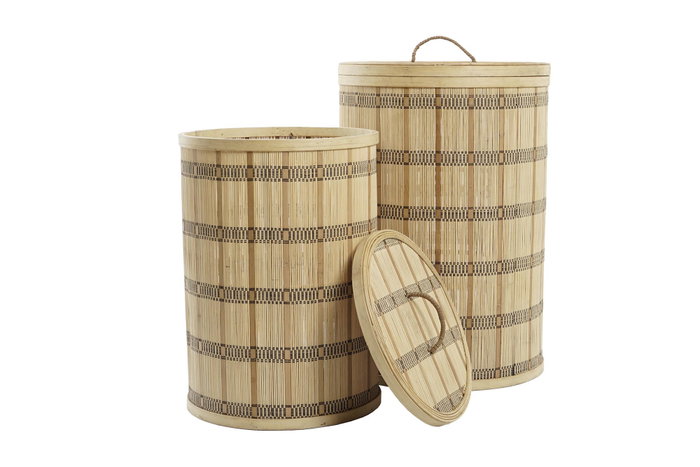 DKD Home Decor Set de 2 Cestas de Bambú con Tapa, Marrón