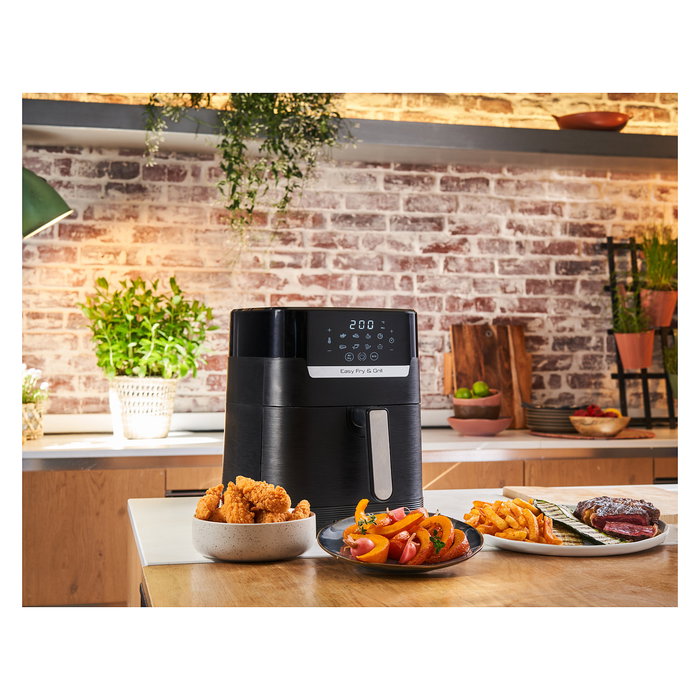 Tefal Easy Fry & Grill EY5058 - Freidora de aire caliente 4.2L para 6 personas con 8 programas: freir, asar, grill, deshidratar, 80-200°C, 1550W, Negro Tefal Easy Fry & Grill EY5058 - Freidora de aire caliente 4.2L para 6 personas con 8 programas: freir, asar, grill, deshidratar, 80-200°C, 1550W, Negro