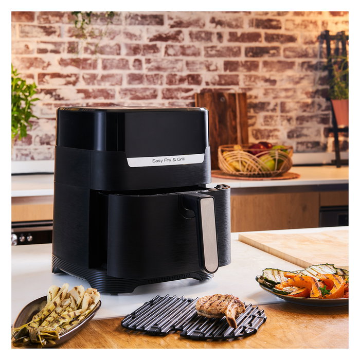 Tefal Easy Fry & Grill EY5058 - Freidora de aire caliente 4.2L para 6 personas con 8 programas: freir, asar, grill, deshidratar, 80-200°C, 1550W, Negro Tefal Easy Fry & Grill EY5058 - Freidora de aire caliente 4.2L para 6 personas con 8 programas: freir, asar, grill, deshidratar, 80-200°C, 1550W, Negro