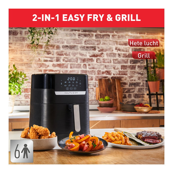 Tefal Easy Fry & Grill EY5058 - Freidora de aire caliente 4.2L para 6 personas con 8 programas: freir, asar, grill, deshidratar, 80-200°C, 1550W, Negro Tefal Easy Fry & Grill EY5058 - Freidora de aire caliente 4.2L para 6 personas con 8 programas: freir, asar, grill, deshidratar, 80-200°C, 1550W, Negro