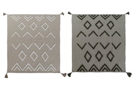 DKD Home Decor Plaid Scandi Beige Blanco 170 x 130 cm (2 Unidades) Algodon